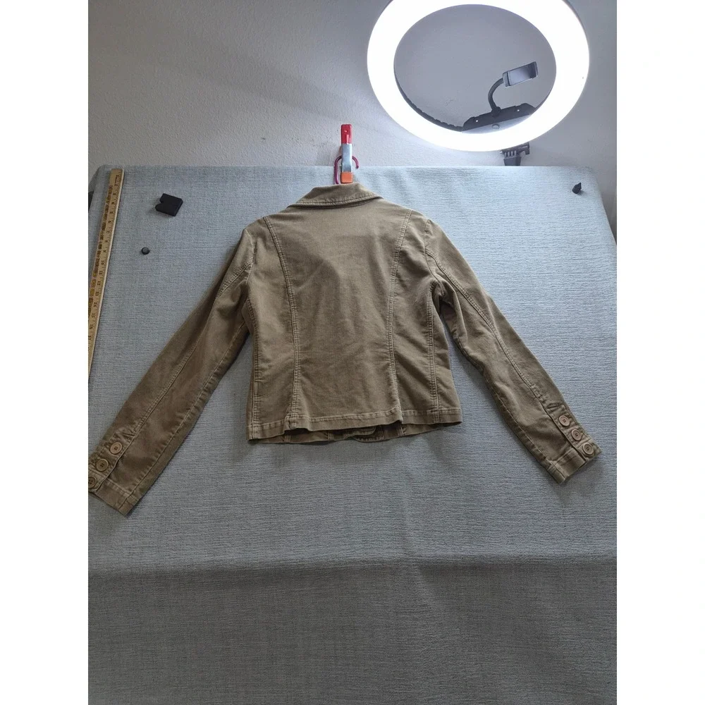 Bill Blass Corduroy Blazer Jacket Womens L Petite Brown Cotton Single Breasted